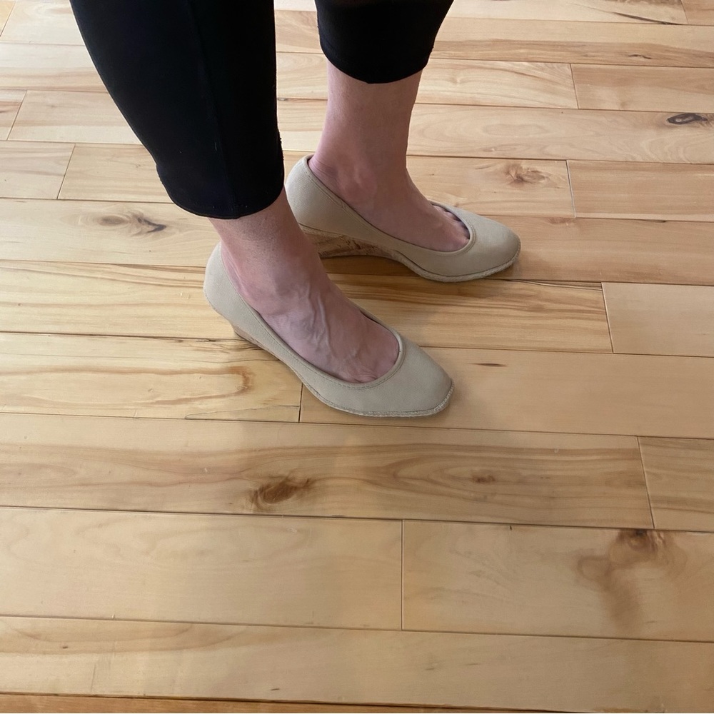 Wedge canvas and cork heeled shoe